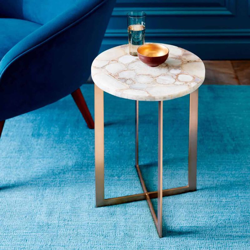 West Elm Agate Stone Top Side Table Antique Brass image number 2